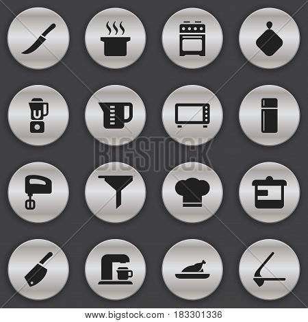Set Of 16 Editable Cooking Icons. Includes Symbols Such As Backsword, Crusher, Fried Chicken And More. Can Be Used For Web, Mobile, UI And Infographic Design.