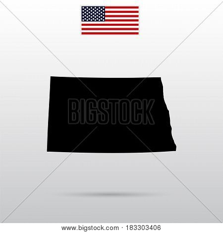 Map of the U.S. state of North Dakota. American flag
