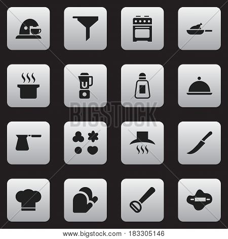 Set Of 16 Editable Meal Icons. Includes Symbols Such As Coffee Pot, Husker, Salver And More. Can Be Used For Web, Mobile, UI And Infographic Design.