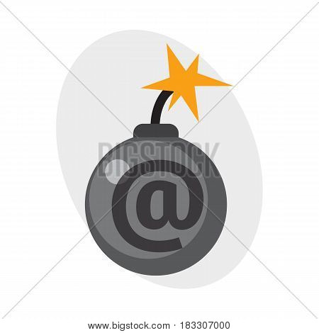 Bomb dynamite fuse vector illustration grenade attack power ball burning detonation. Explosion fire military destruction design aggression object. Internet data virus attack symbol.