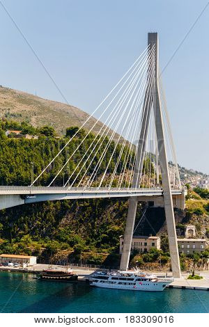 Modern Franzo Tudjman's cable-stayed bridge in Dubrovnik, Croatia.