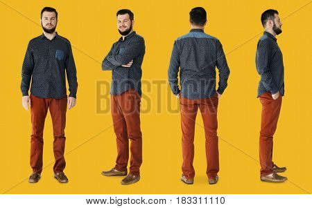Adult Men Set Gesture Standing Studio Isolated