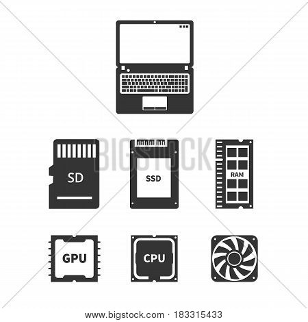 Laptop hardware Icons PC Components. Vector illustration
