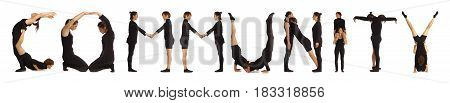 Black Dressed People Forming Word Community