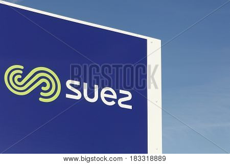 Saint Georges, France - February 1, 2017: Suez Environnement is a French-based utility company which operates largely in the water treatment and waste management sectors