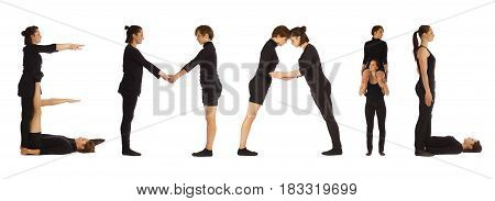 Black dressed people forming word EMAIL on white background