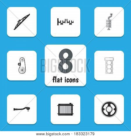 Flat Auto Set Of Steels Shafts, Packing, Belt And Other Vector Objects. Also Includes Auto, Steel, Wiper Elements.
