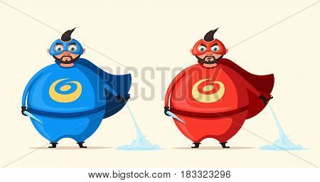 Iceman. Incredible superhero. Cartoon vector illustration. Mr. Freezer. Fat body. Person in cloak. Justice and help. For banners and posters. Hero character