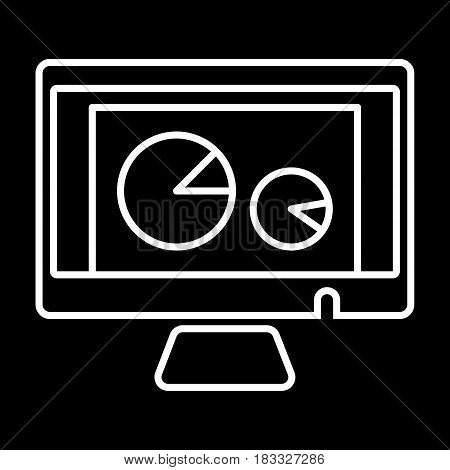 vector pc aptop and diagram icon on black background. Analytic process on computer. Eps 10