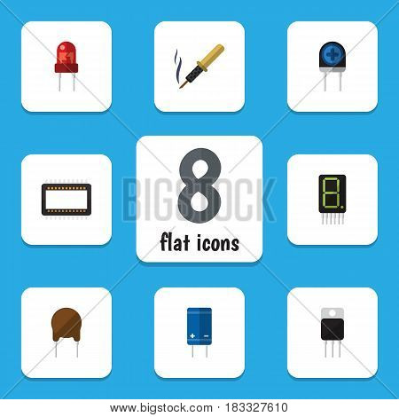Flat Appliance Set Of Mainframe, Triode, Transistor And Other Vector Objects. Also Includes Soldering, Transistor, Calculate Elements.