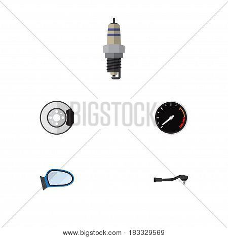 Flat Parts Set Of Metal, Spare Parts, Auto Component And Other Vector Objects. Also Includes Speedometer, Tachometr, Joint Elements.