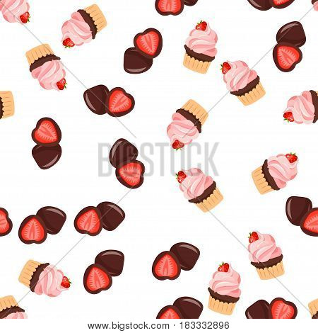 Very high quality original trendy vector seamless pattern with a strawberry chocolate pancake