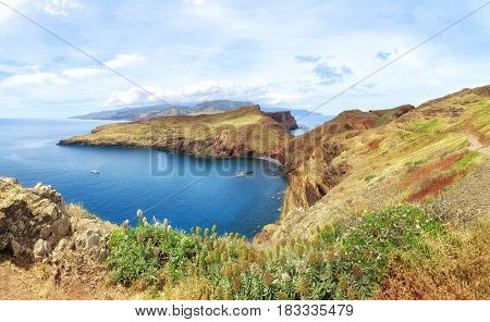 trekking to Sao Lourenco. Amazing cliff view panorama, Madeira island, Portugal