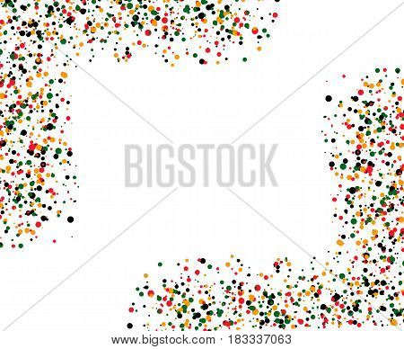 Colored dots with square white shape in the middle on white background. Abstract colorful pattern for banner. Stock vector