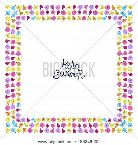Floral frame with small flowers. Nature square hand drawn border on white background. Vector decoration. Good for greeting cards and invitations.