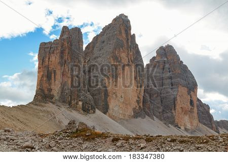 Tre Cime di Lavaredo in beautiful surroundings in the Dolomites in Italy Europe (Drei Zinnen)