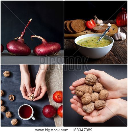Natural Local Food Products On A Wooden Table. Rural Vacation Or Agritourism Concept.