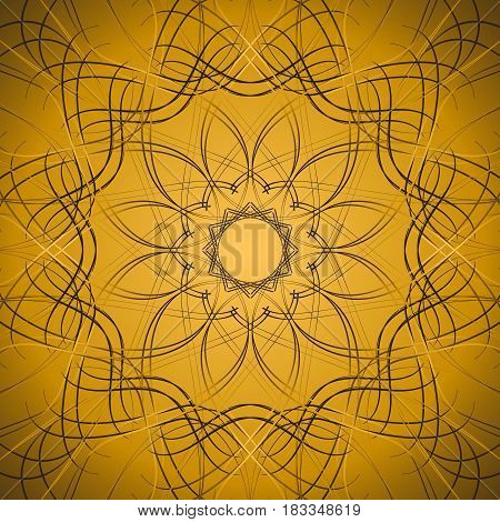 Centripetal ornamental openwork composition. Ornamental ornate pattern of curved lines. Raster illustration.