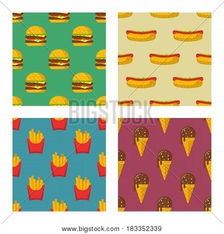 Fast food seamless patterns vector background. EPS10