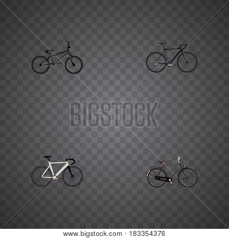 Realistic Extreme Biking, Training Vehicle, Road Velocity And Other Vector Elements. Set Of Bike Realistic Symbols Also Includes Cyclocross, Bicycle, Velocipede Objects.