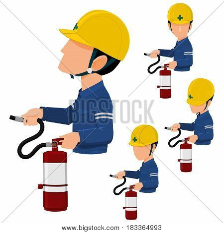 worker is using extincteur on transparent background