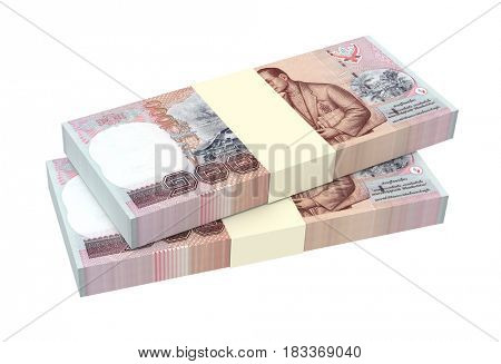 Thai baht bills isolated on white background. 3D illustration.