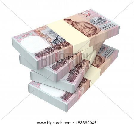 Thai baht bills isolated on white background. 3D illustration.