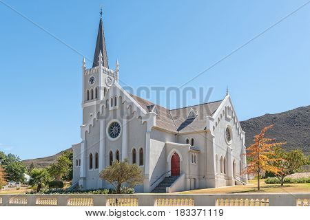 BARRYDALE SOUTH AFRICA - MARCH 25 2017: The historic Dutch Reformed Church in Barrydale a small town on the scenic Route 62 in the Western Cape Province