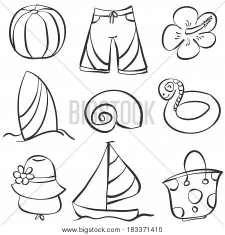Vector art element summer doodles collection stock