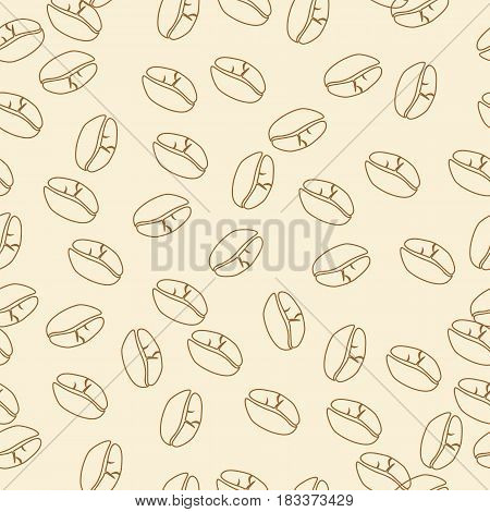 Coffee seamless background for your design. Vector pattern with coffee beans on beige.
