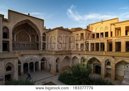 KASHAN IRAN - OCTOBER 20 2016 : The Abbasian (Abbasi) House is a large traditional historical house was built in the late 18th century by a wealthy merchant in Kashan Isfahan Province Iran.