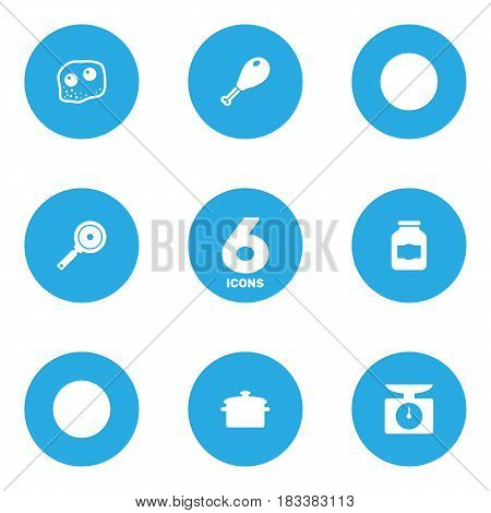 Set Of 6 Cooking Icons Set.Collection Of Jar, Poultry Foot, Non-Stick And Other Elements.