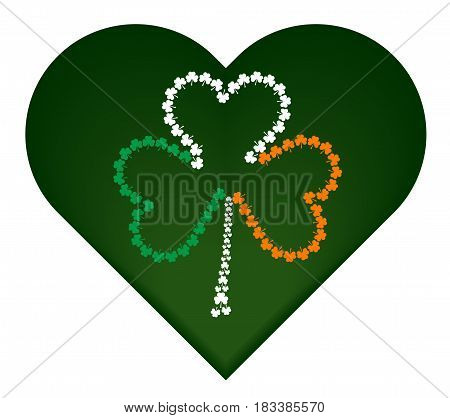 St. Patrick's day symbol green heart with irish flag attributes.