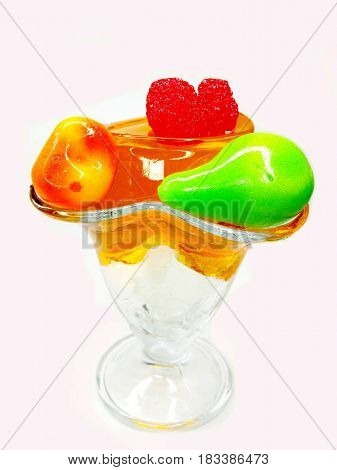 orange dessert with dairy pudding and jelly fruits