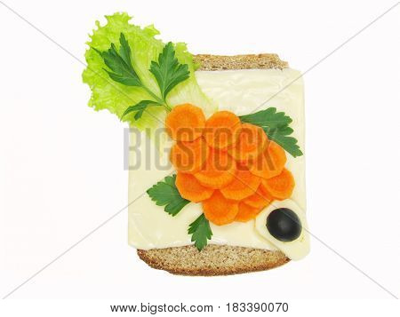 creative sandwich with cheese and fish made of carrot