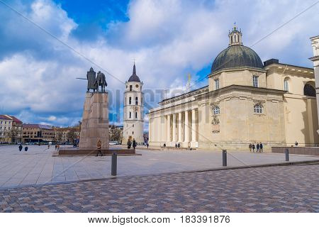 Cathedral Basilica Of St. Stanislaus And St. Vladislav With The Bell Tower Vilnius, Lithuania Europe.