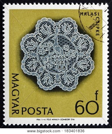 HUNGARY - CIRCA 1964: a stamp printed in Hungary shows Halas Lace handwork circa 1964