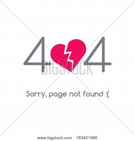 Error 404 page not found. The pink heart is split in half