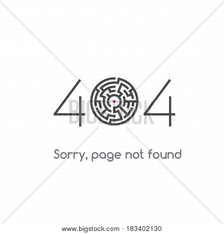 Error 404 page not found. Stylized zero in the form of a labyrinth