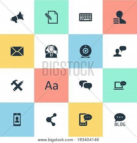 Vector Illustration Set Of Simple Newspaper Icons. Elements Keypad, Broadcast, Gain And Other Synonyms Broadcast, Missive And Blog.