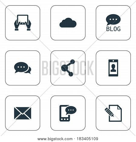Vector Illustration Set Of Simple Blogging Icons. Elements Site, Notepad, Document And Other Synonyms Writing, Missive And Tablet.