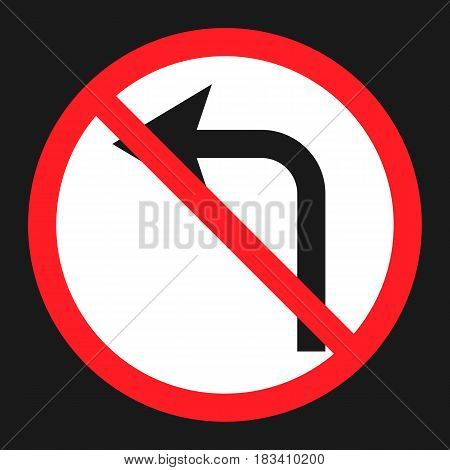 No left prohibition turn sign flat icon, Traffic and road sign, vector graphics, a solid pattern on a black background, eps 10.