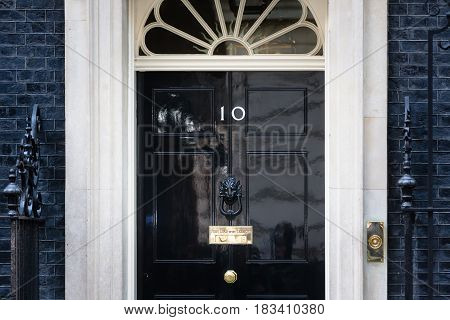Entrance Door Of 10 Downing Street In London