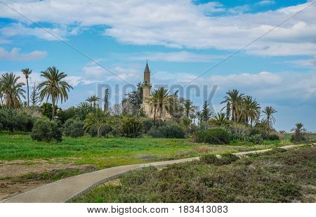 Hala Sultan Tekke Mosque and grounds taken in Spring on a bright day.