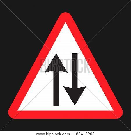 Two way traffic sign flat icon, Traffic and road sign, vector graphics, a solid pattern on a black background, eps 10