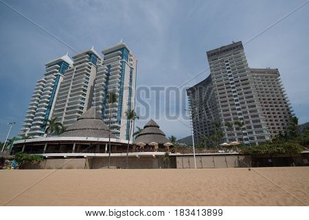 Acapulco, Mexico, circa february 2017: Acapulco beach in Acapulco de Juarez, Mexico