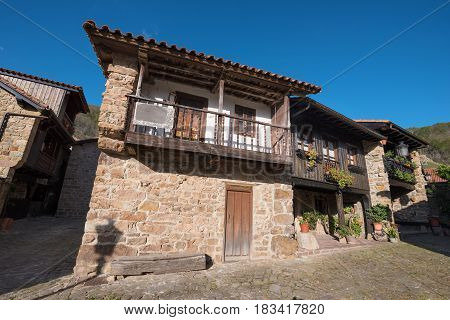 Barcena Mayor village typical stone houses in Cantabria Spain.