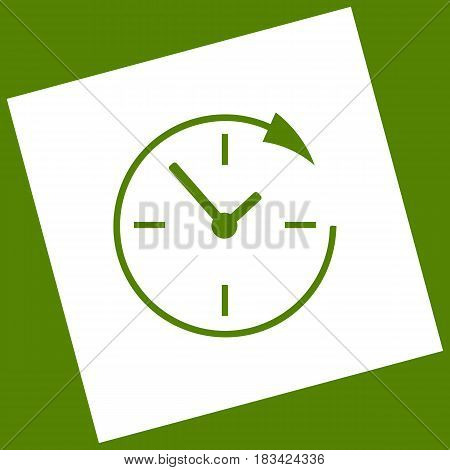 Service and support for customers around the clock and 24 hours. Vector. White icon obtained as a result of subtraction rotated square and path. Avocado background.