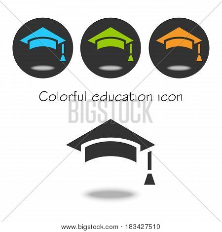 Colorful set Vector education Icon. Color education cap. Colorful icon cap