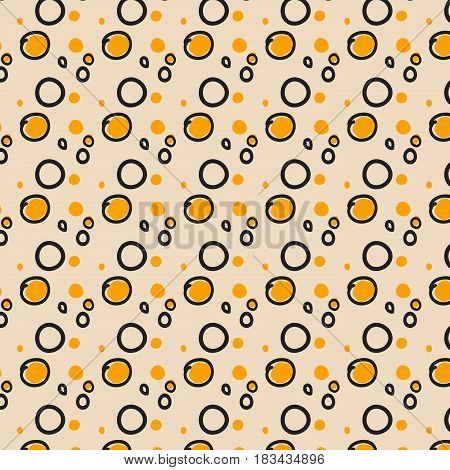Seamless polka dot design pattern. Orange and black circles